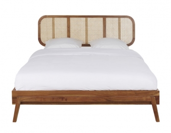 Lit SANTA FE 160 cm en bois d'acacia et cannage en rotin avec sommier à lattes - Lit Adulte Maisons du Monde