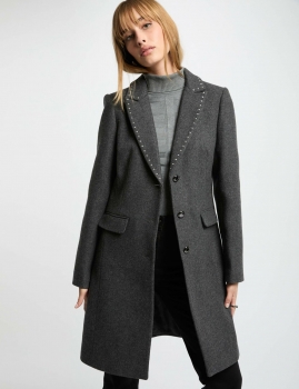 Manteau long GLAM Morgan avec clous gris clair pour Femme : Chic et tendance