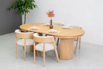 BOBOCHIC Table à manger ronde extensible PRADO placage chêne massif 