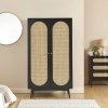 Armoire BAÏTA ANATOLE Noir et cannage rotin pas cher - Armoire Cdiscount 